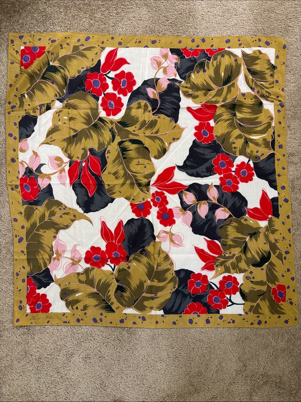 Anne Klein Vintage Japanese Tropical Floral Silk Bandana Scarf
